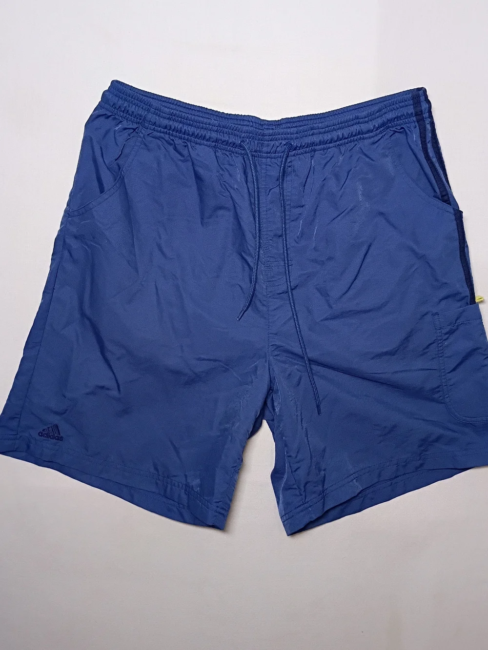 Vintage 2000 Adidas Mens Nylon 3 Stripe Athletic Cargo Shorts Large Royal Blue